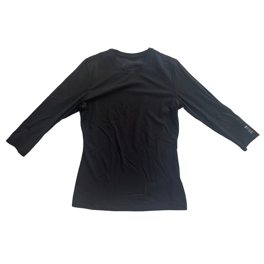 FIGS Women Ribbed 3/4 Sleeve Underscrub Top Black size Small NWT